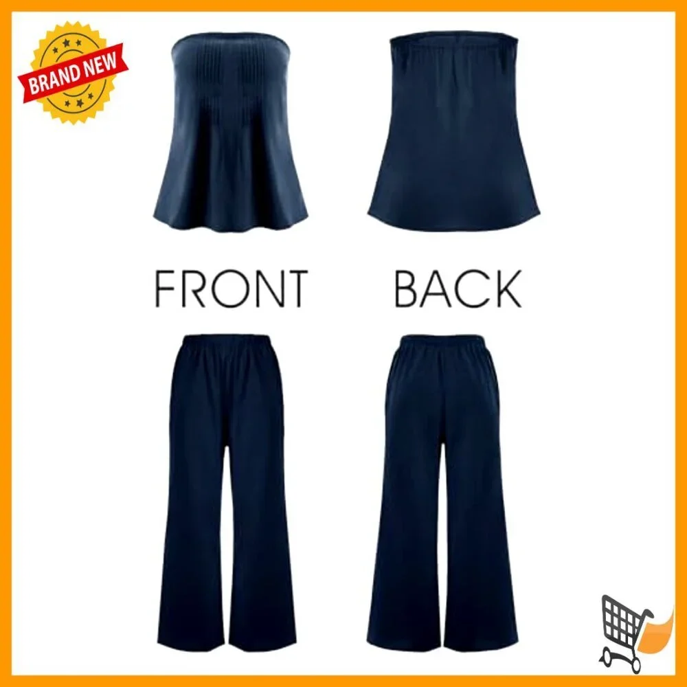 Large Cotton Lounge Set Strapless Tube Top Wide Leg Pants Matching Outfit